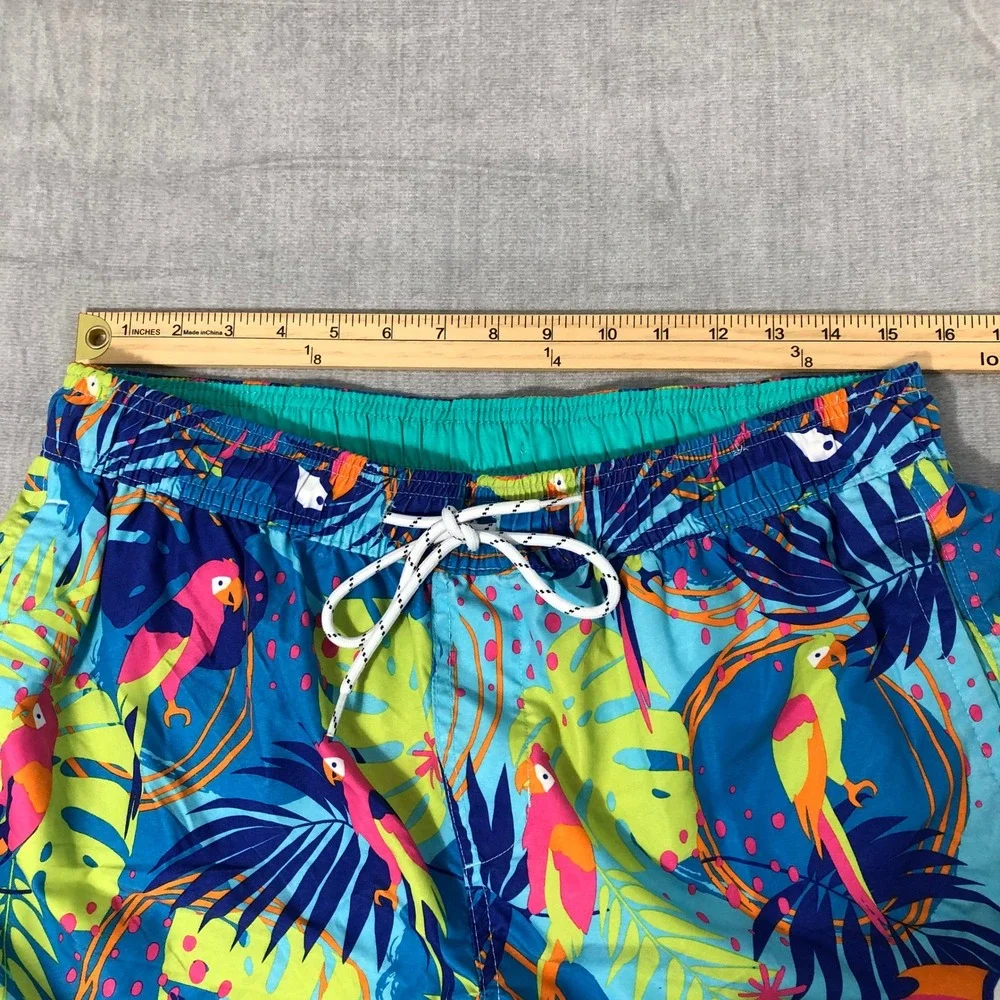 No Boundaries Swim Trunks Men's M 32-34 Blue Tropical Toucan Parrot Print Shorts